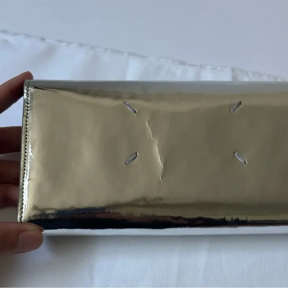 Maison Margiela MM11 SS17 Mirror Leather Four-Stitch Long Wallet Metallic Silver